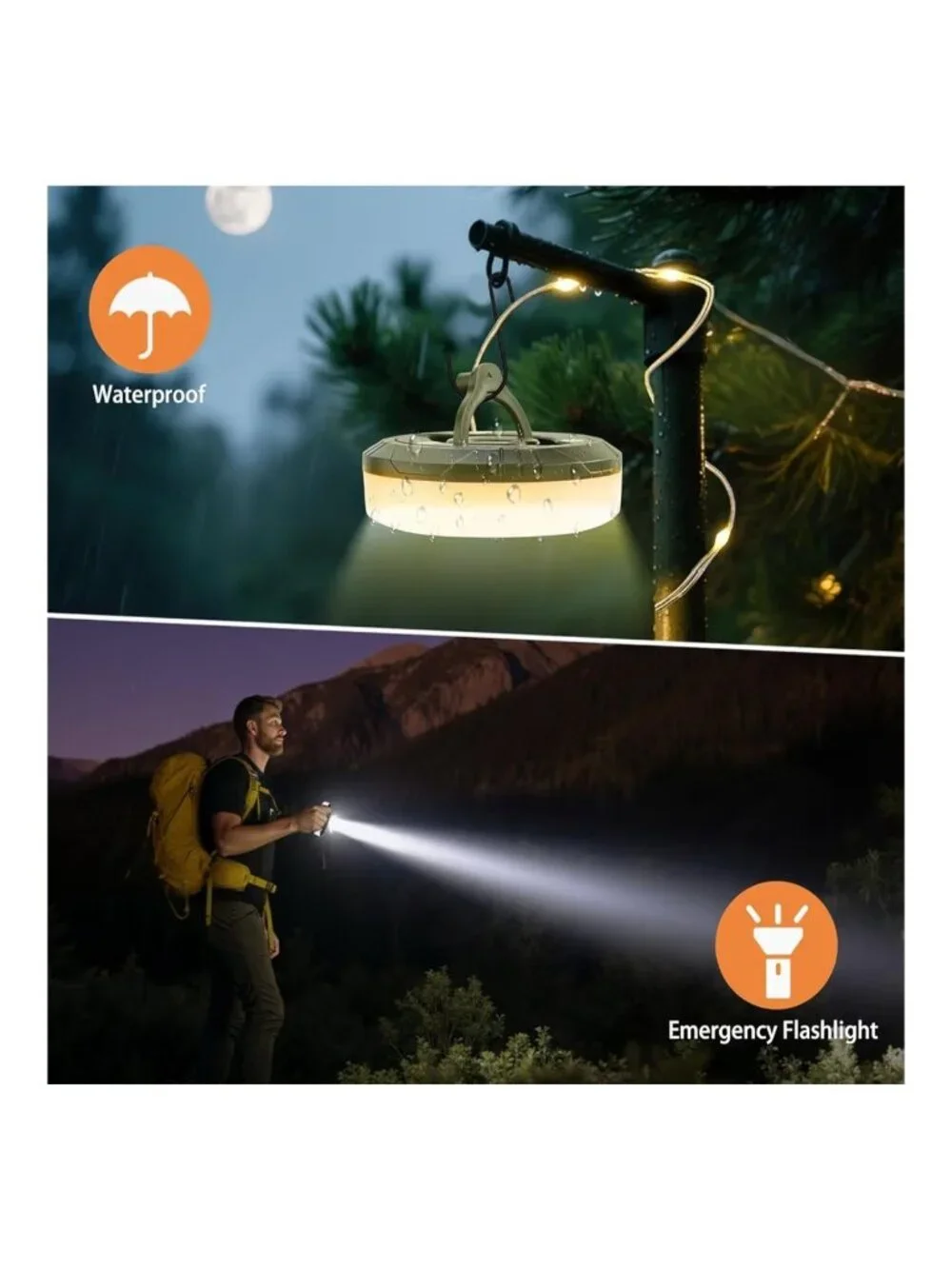 Cascade Rechargable Retractable Camping Lights 7 light modes 2 pack